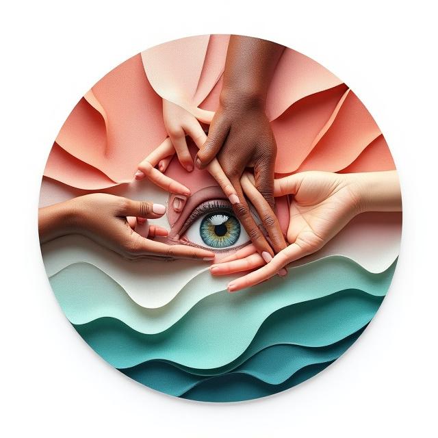 Abstract representation of diversity and inclusion through interconnected shapes and professional imagery