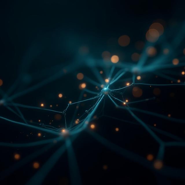 Modern abstract visualization of AI data patterns and connectivity symbols